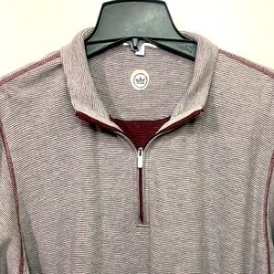 Peter Millar 1/4 Zip Pullover Men’s Large Grey Burgundy Striped Modal Cotton